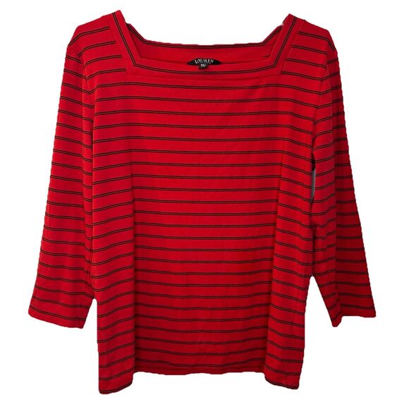 Lauren Ralph Lauren Tops - Lauren Ralph Lauren Top Size XXL red Striped Square Neck Cotton Blend stretch